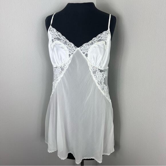 Victoria Secret Lace Satin Chiffon White Slip Bridal - Picture 1 of 5